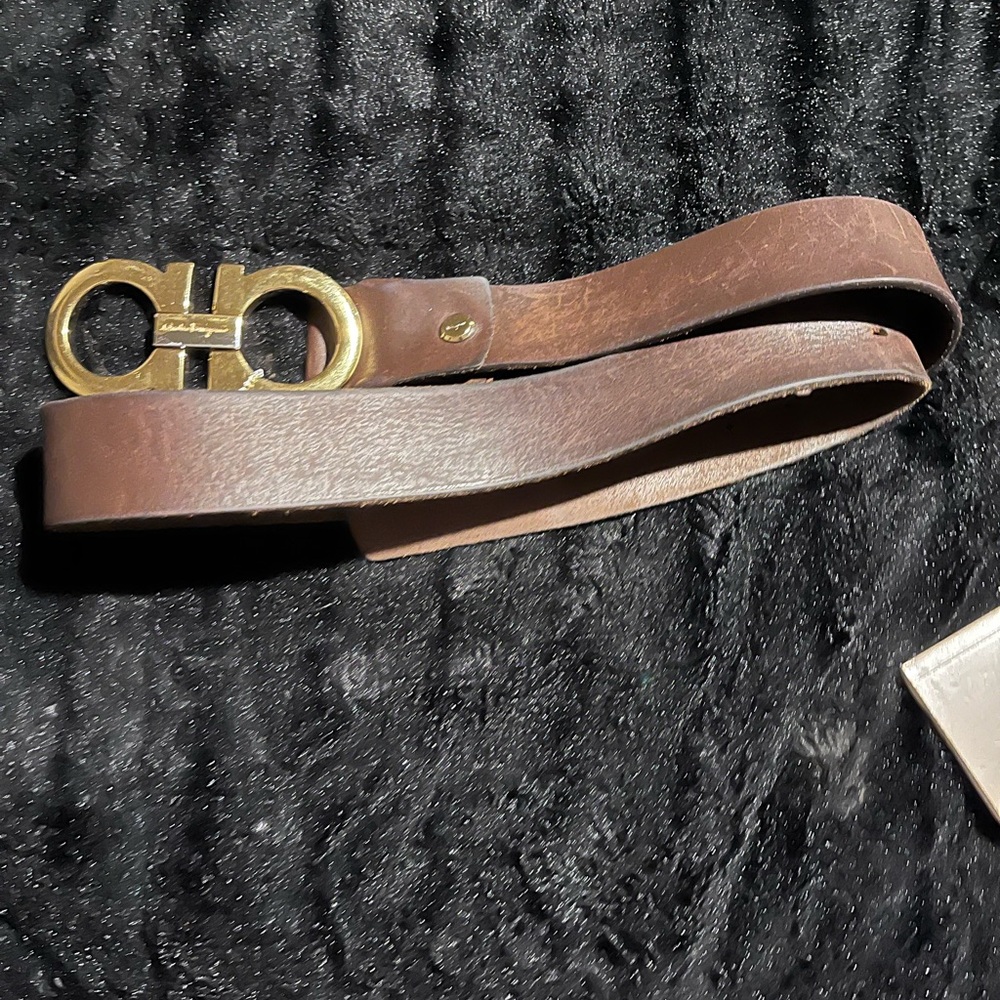 Salvatore Ferragamo Brown Leather Belt with Gold Buckle